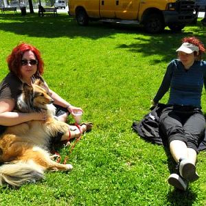 Toffee and I enjoying a sit in the grass, with our favourite Latte