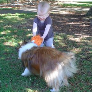 Playing with a friend's baby.